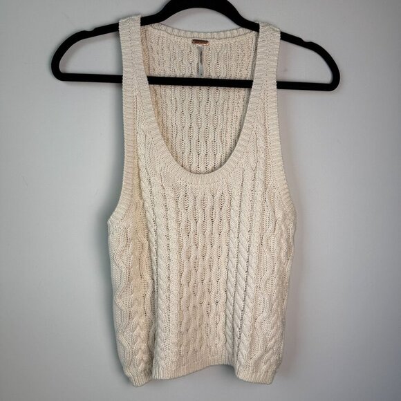 Free People Sweater Tank High Tide Cable Knit Tea Sz Small Boho Coastal Cowgirl - Picture 5 of 9